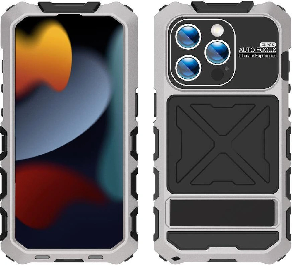 İphone 14 Pro Max İçin Metal Standlı Telefon Kılıfı Düşmeye Dayanıklı Şok Emici Ayaklık Kılıf Emici Silikon