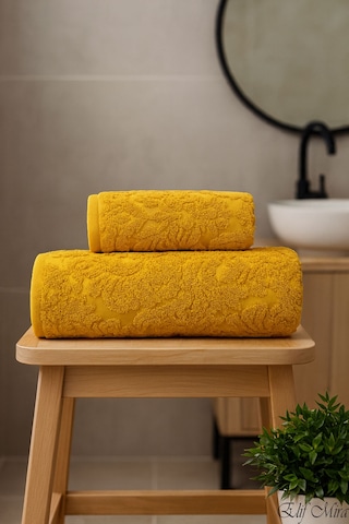 Banyo & Yüz Havlusu Seti %100 Pamuk 90x150 + 50x90 Cm Amorivy Hardal