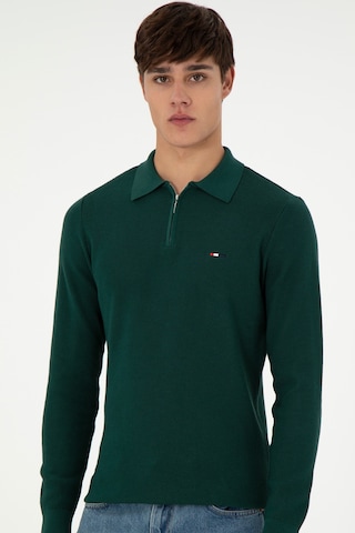 U.S. Polo Assn. Erkek Regular Fit Yarım Fermuarlı Koyu Yeşil Basic Kazak 50298266-VR079