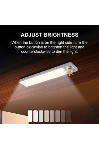 Dianziye Usb Şarjlı Led Dolap Lambası - 3 Renk Ayarlanabilir, Döner Anahtar, 64 Sarı+64 Beyaz Işık, Alüminyum Substrat Beyaz