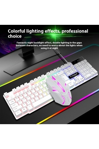 Techbloom T-wolf Thunder Wolf Tf230 White Klavye Ve Fare Seti Aydınlatmalı Oyun Ofis Bilgisayar Kablolu Aksesuar Diğer