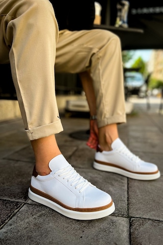 Mn979 - Santoni Gbt Spor Erkek Ayakkabı Beyaz/taba Beyaz - Taba