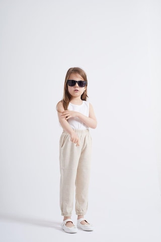 Oliven The Kid Oliventhekid Bej Keten Beli Ve Paçaları Lastikli Cepli Rahat Unisex Çocuk Pantolon Bej Bej