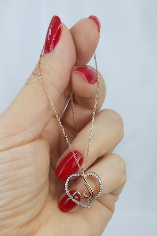 925 Ayar Rose Rengi Zirkon Taşlı Kalpli Gümüş Kolye