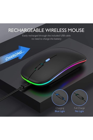 Led Kablosuz Fare İnce Şarj Edilebilir Kablosuz Sessiz Fare 2.4g Taşınabilir Usb Alıcılı Diğer