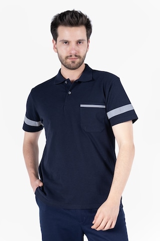 İş Tişörtü - Polo Yaka Reflektörlü Cepli T-shirt %100 Pamuk Lacivert
