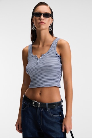 Ethıquet MAVSERA Kadın Kalın Askılı U Yaka Patlı Düğmeli Crop Slim Lacivert / Beyaz Atlet