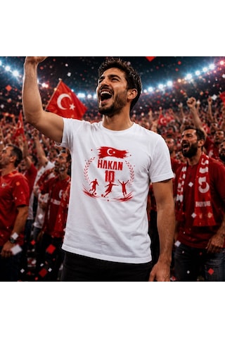 Bk Gift Kişiye Özel Türkiye Taraftar Temalı 2026 Dünya Kupası Tasarımlı Tişört-6, Tek Yürek Milli Takım Ruhu Beyaz