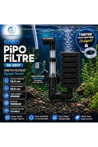 Obo Pipo Filtre - Üretim Filtresi - Biyolojik Temizlik - 1 Metre Hava Hortumu Hediye - 16,5 X 10,5 Cm. - Temizlenebilir Sünger - Sb-2801