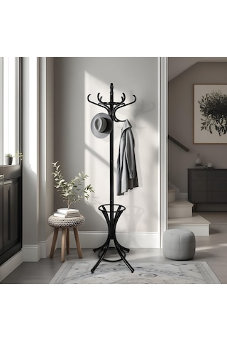 Handy Mate Dorya 12li Ahşap Askılık-mat Siyah 51x185x51 Cm Siyah