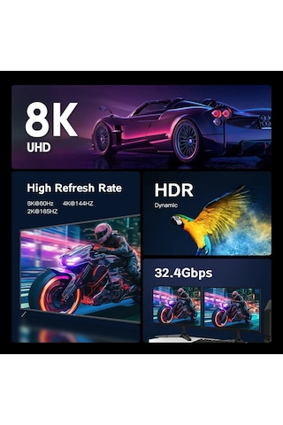 Yediseven Displayport Dp 1.4 8K 60 Hz Görüntü Aktarma Kablosu 2 M