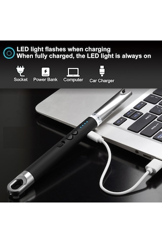 Yifomall Usb Şarjlı Rüzgara Dayanıklı Ark Çakmak - Led Aydınlatmalı Kamp & Barbekü Çakmağı Çok Renkli