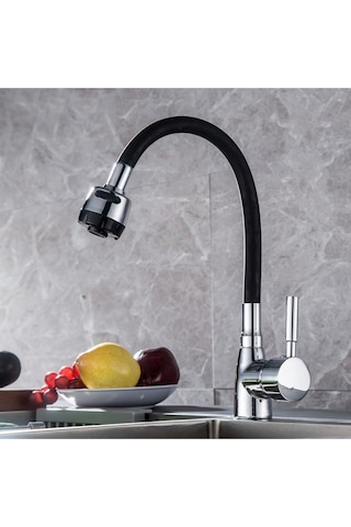 Mix Kuğu Mutfak Evye Bataryası Sipiral Hortumlu 2 Fonksiyonlu Musluk Sıcak Soğuk Girişli Krom