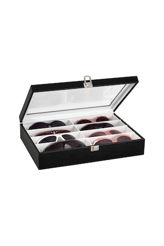 Chavin 8 Li Siyah Deri Ahşap Gözlük Kutusu St8-5