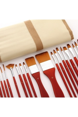 Willowhaven 24 Adet Kanvas Çanta Naylon Yün Guaj Fırça Seti Kırmızı Boya Aksesuarları