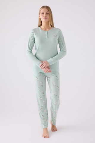 Arnetta 3063 Uzun Kol Kadın Pijama Takımı Yeşil