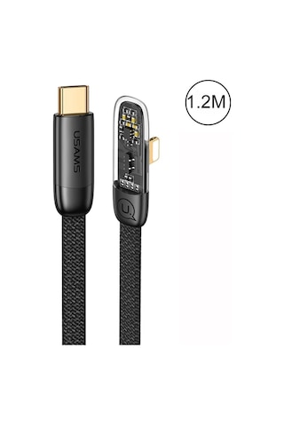 Usams Sj583 20w Lightning To Type-c Dirsek Hızlı Şarj Ve Veri Kablosu 1.2m Şeffaf Siyah