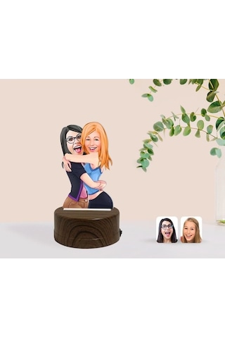 Kişiye Özel Kız Kardeşler Karikatürlü Dekoratif 3D Biblo Led Işık (483006667)