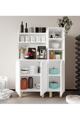 Parma 3 Kapaklı Mutfak Dolap, Kahve Köşesi, Çok Amaçlı Dolap Beyaz