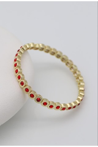 Kadın 14k Kaplama Gold Kırmızı Taşlı Çelik Lastik Bileklik Çok Renkli