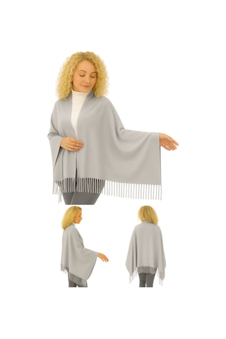 1 Adet Kadın Büyük Bedene Uygun Ekstra Yumuşak Dokulu Püskül Detaylı Kışlık Atkı Omuz Şalı Gri