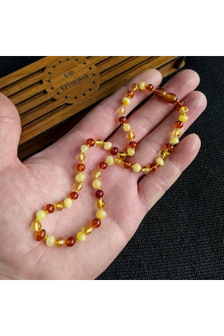 Sertifikalı Süt Konyak 35 cm Kız Erkek Bebek Diş Kolyesi Turkuaz