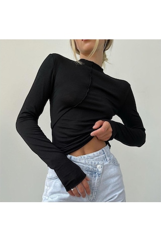 Yarı Yüksek Yaka Alt Gömlek Sonbahar Kadın Modası Eğimli İnce İç Uzun Kollu Kazak Üst Haki