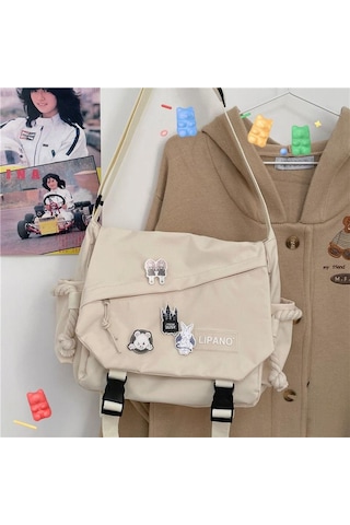 Beyaz Kore Omuz Çantası Japon Retro Messenger Çanta Öğrenci Messenger Çanta Beyaz