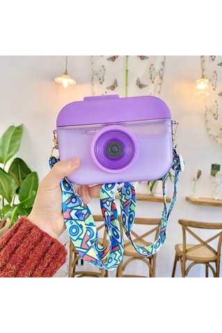 Kamera Plastik Kupa Çocuklar Hip Suyu Kupası Seyahat Eğlence Su Kupası Mor