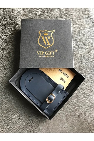 Vip Gift Voyager Bagaj Isimlik Valiz Bavul Etiketi Hakiki Deri Bav011 Lacivert