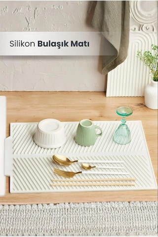 Beyaz Silikon Bulaşık Kurutma Matı Maxi Boy 44x33cm Beyaz