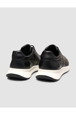 Cabani %100 Hakiki Deri Dokulu Siyah Napa Bağcıklı Erkek Sneaker Siyah