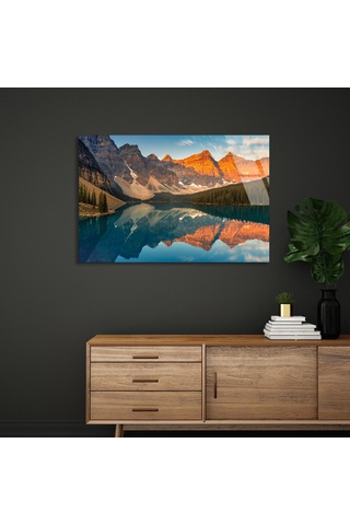Dağ Göl Yansıması - Cam Tablo - Deg1041 90 X 60 Cm