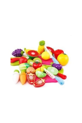Burnis Toy Yılbaşı Barbie Oyuncak Bulaşıklık Tabak Tencere Set + 28 Parça Kesilebilen Oyuncak Meyve