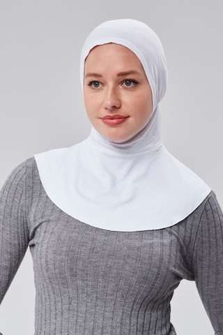 Kadın Pratik Tesettür Sporcu Boyunluklu Hijab Geçmeli Bone Penye Kumaş Beyaz