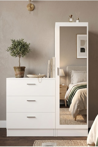 Yurudesign Nancy Aynalı Şifonyer Gardırop Beyaz