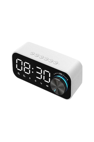 Gajeena Beyaz Bluetooth 5.0 Hoparlör - Led Alarm Saat, Tf Kart Desteği, 10m Bağlantı Mesafesi, 1200mah Pil İle Usb Beslemeli