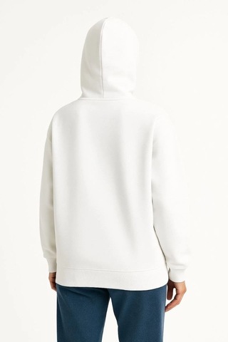 Velmora Fashion Kadın Samuray Ninja Çift Kapüşonlu Maske Detaylı 3 İplik Hoodie - Beyaz
