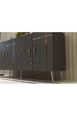 Honest Konsol Tv Sehpası Çok Amaçlı Dolap 150 Cm Antrasit Gümüş