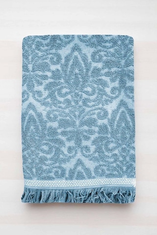 2 Parça Jakarlı Banyo Havlu Takımı %100 Pamuklu 90x150 Cm Arden Mavi Çok Renkli