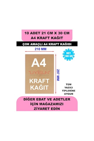 10 Adet A4 Kraft Kağıt 21x30 100 Gr. Yazıcı Uyumlu, Vintage Resim Kağıdı, Çocuk Etkinlik Kağıdı