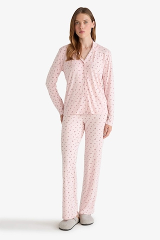 Defacto Pijama Takımı Regular Fit Desenli Uzun Kollu Üst Uzun Alt-fall İn Love G0228ax25aupn364 Pembe-pn364