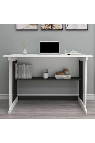 Reyo Home Enda Pillar Kütüphaneli Çalışma Masası 100x56cm Beyaz - Antrasit