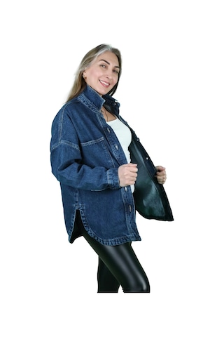 Oversize Kadın Jean Ceket Koyu Mavi 001