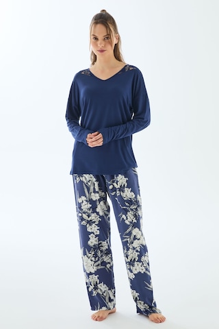 Man11499-1020 Anil Ev Giyim Anıl 11499 Kadın Uzun Kol T-shirt Ve Pantolon Pijama Takımı Lacivert