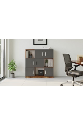 Robin Home Verona G Ofis Klasör Dolabı Kitaplık Barok-Gri Abanoz