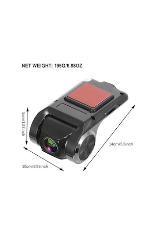 Youtek Oto Dvr Mini Kamera 1080p Full Hd Gece Görüşü 90 Döner Lens Adas Yol Asistansı Döngü Kaydı Usb Beslemeli Siyah