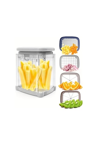 Xuweiwei Gri 1 Set 4 Dilim Sebzeli Cirpici Paslanmaz Celik Bicaklarla Cok Fonksiyonlu Mutfak Aracı Sebze Patates Sogan Meyve Ve Sebze Cirpma İcin Evde Yemek Pisirme 1 Parça