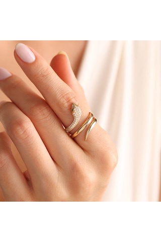 14 Ayar Altın Yılan Yüzük Emerald T11138 Renkli