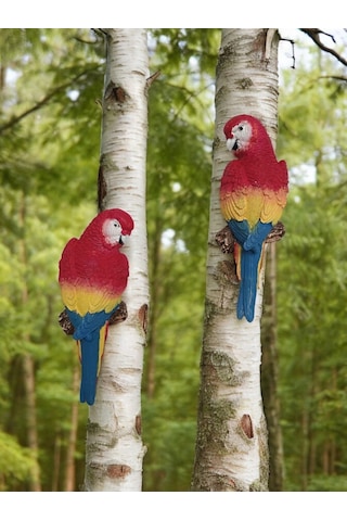 2 Adet Kırmızı El Boyaması Muhabbet Kuşu Duvar Balkon Bahçe Süsü